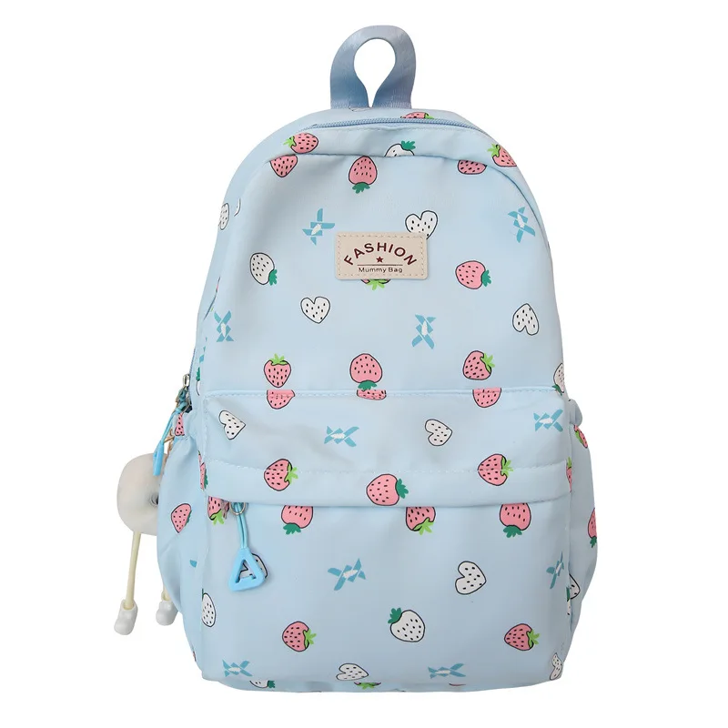 Strawberry Print Backpack Warterproof Nylon Women Anti-theft Shoulder Bag Large Capacity School Bag For Girls Travel Rucksack 6
