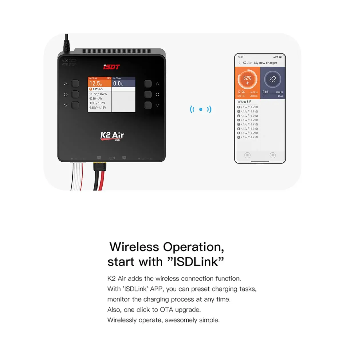 ISDT K2 Air Dual Channel Lipo Battery Charger AC 200W DC 500Wx2 20A Smart Balance Discharger for Life Lilon LiHV NiMH PB Battery thumbnail 4