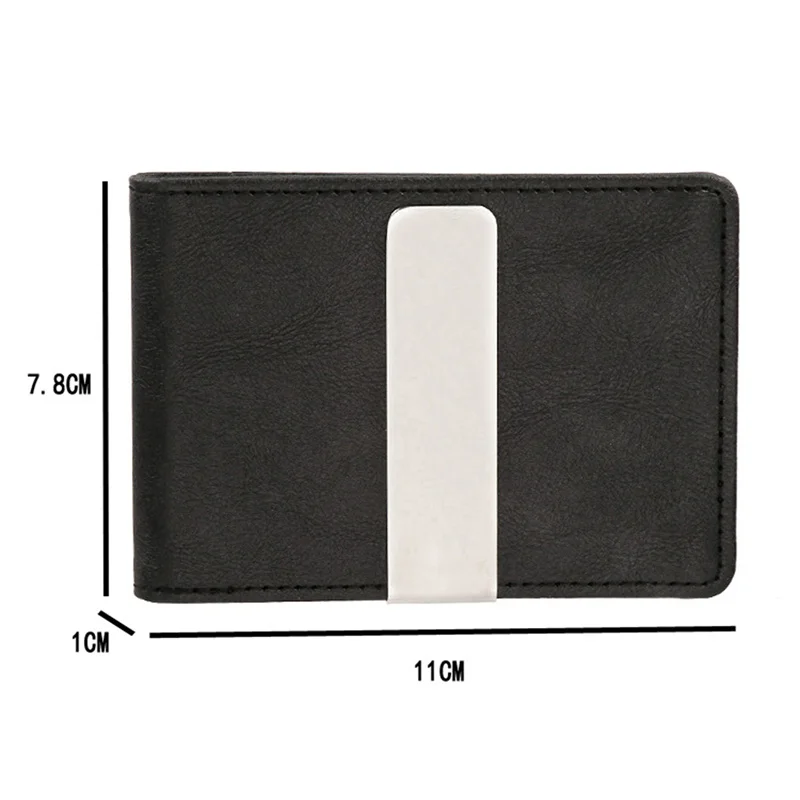 Fashion Men PU Leather Bifold Money Clips Multi functional Thin Metal Clamp Wallet Card Holder