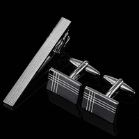 Copper material tie clip cufflink set cross square brushed design fashion brand men's French shirt cufflink business tie clip 2