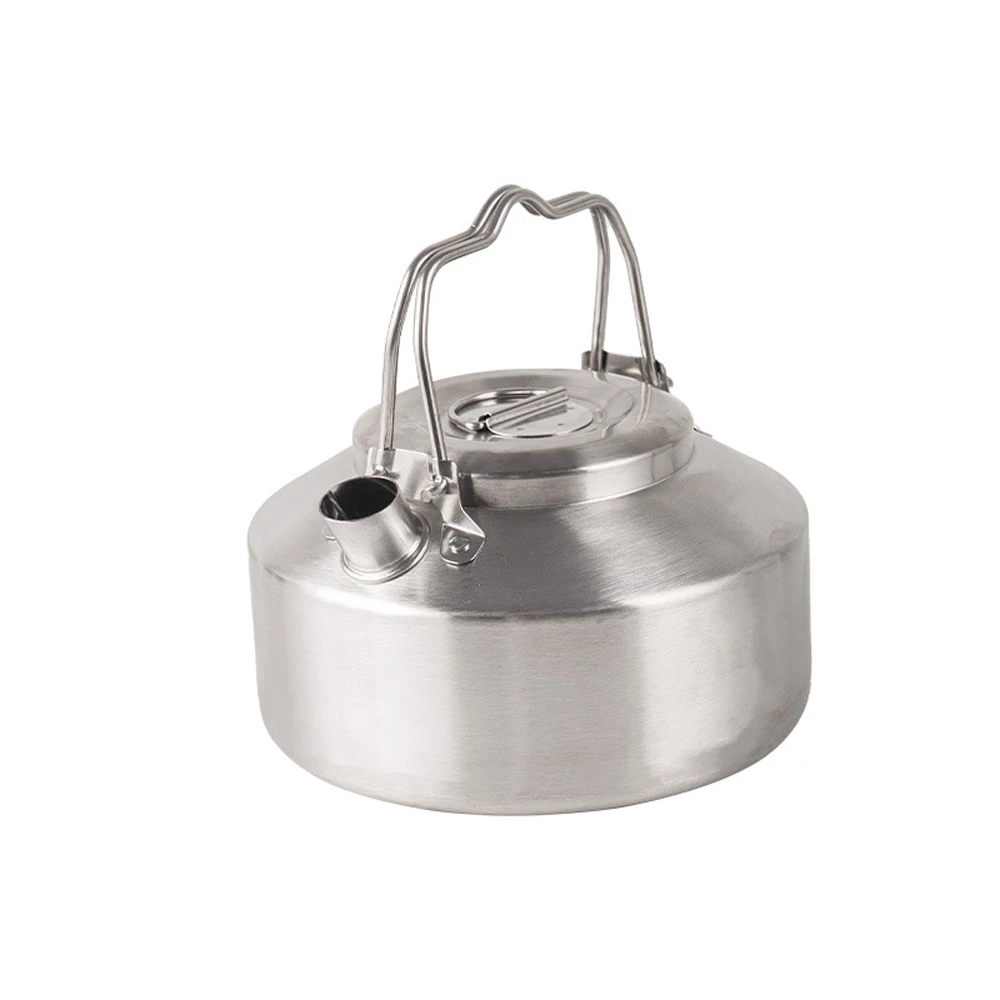 1L Outdoor Stainless Steel Camping Kettle – Portable Coffee Pot with Locking Handle for Cooking & Picnics 1