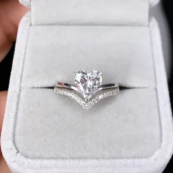Silver Heart Zircon Ring Set – Women’s Bridal & Engagement Jewelry