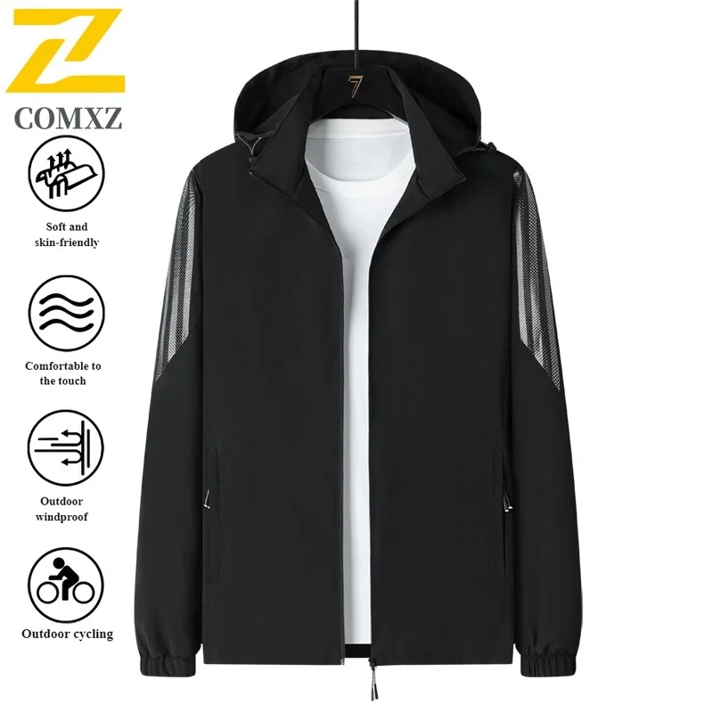 EiAO 3Stripe Windbreaker Couple's Single-Layer Jacket Waterproof Windproof Outdoor Coat for Hiking Camping Fishing Spring Autumn