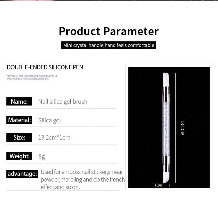 Description Picture 3 of itemDual-ended Nail Art Silicone Brush Sculpture Pen 3D Carving DIY Glitter Powder Press Foil Application Brush Manicure Tools