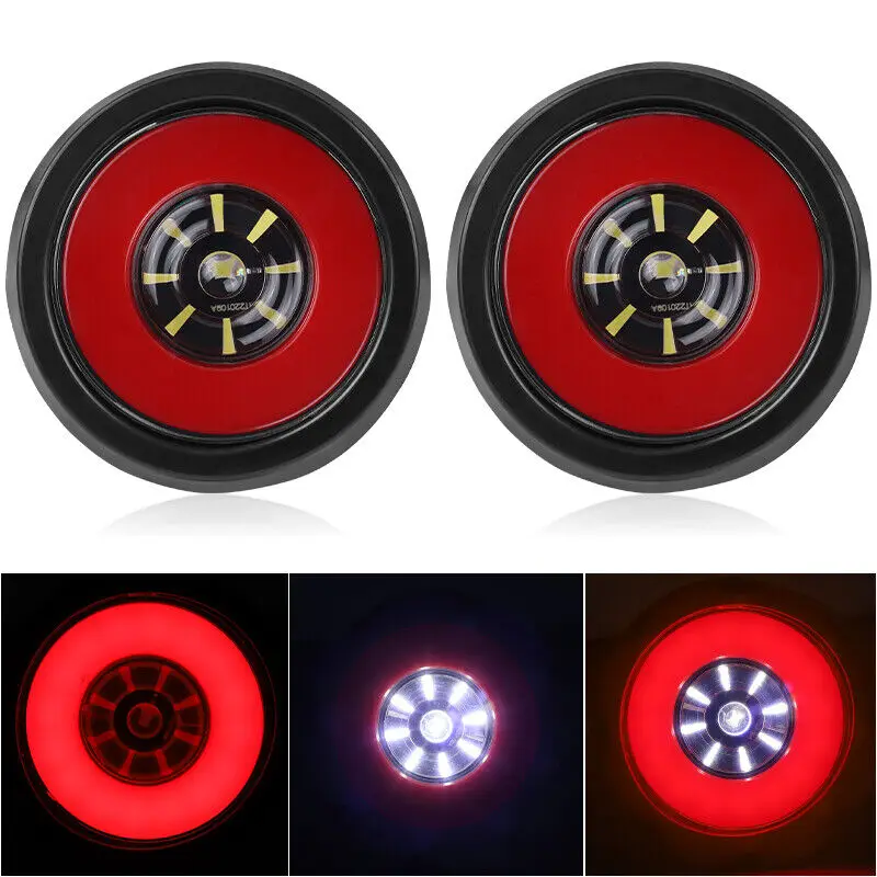4PCS 4 "Rotonda LED Fanale posteriore posteriore Camion Stop Turn Tail Luci di retromarcia Rimorchio Camion Van Lampada di segnalazione freno DRL Lampada da corsa - immagine 2