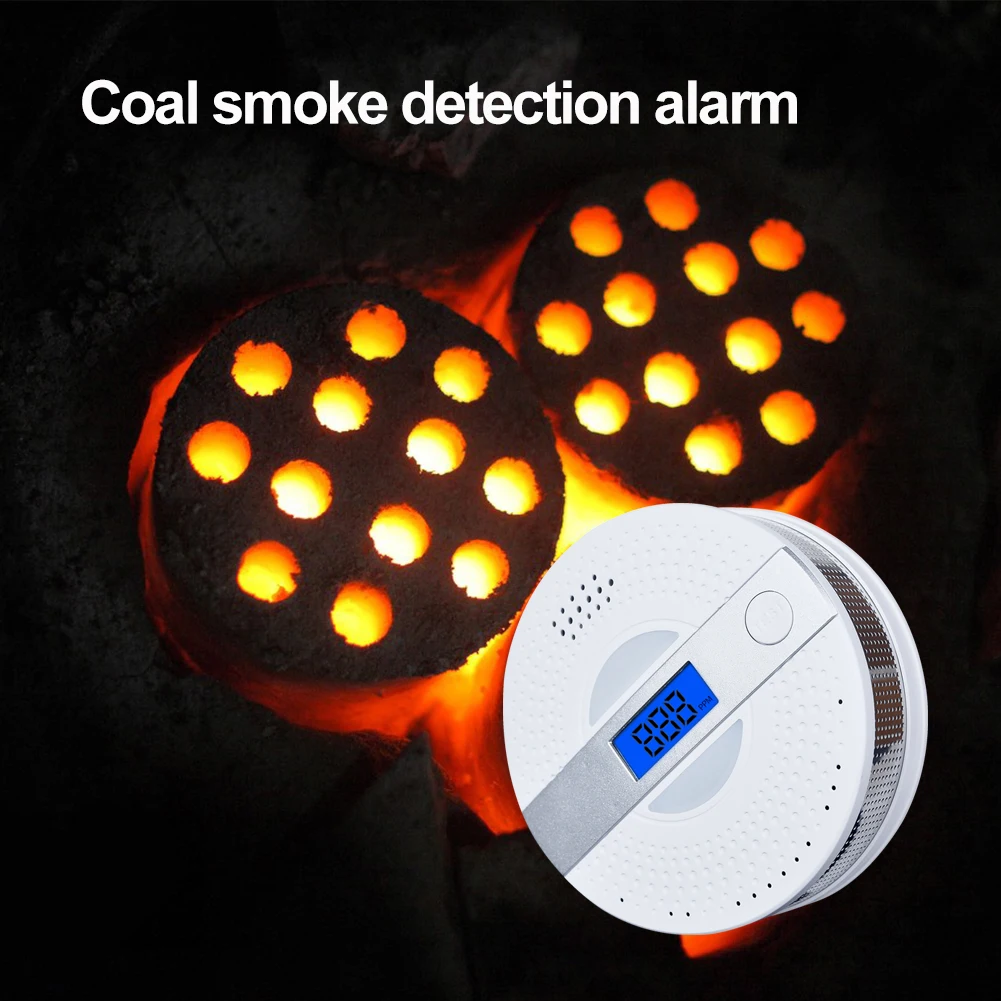Carbon Monoxide Alarm Carbon Monoxide Detector 2 in 1 Co Smoke complex Alarm Carbon Monoxide Detector Voice Warn Sensor Home Security Protection High Sensitive 85 db loud