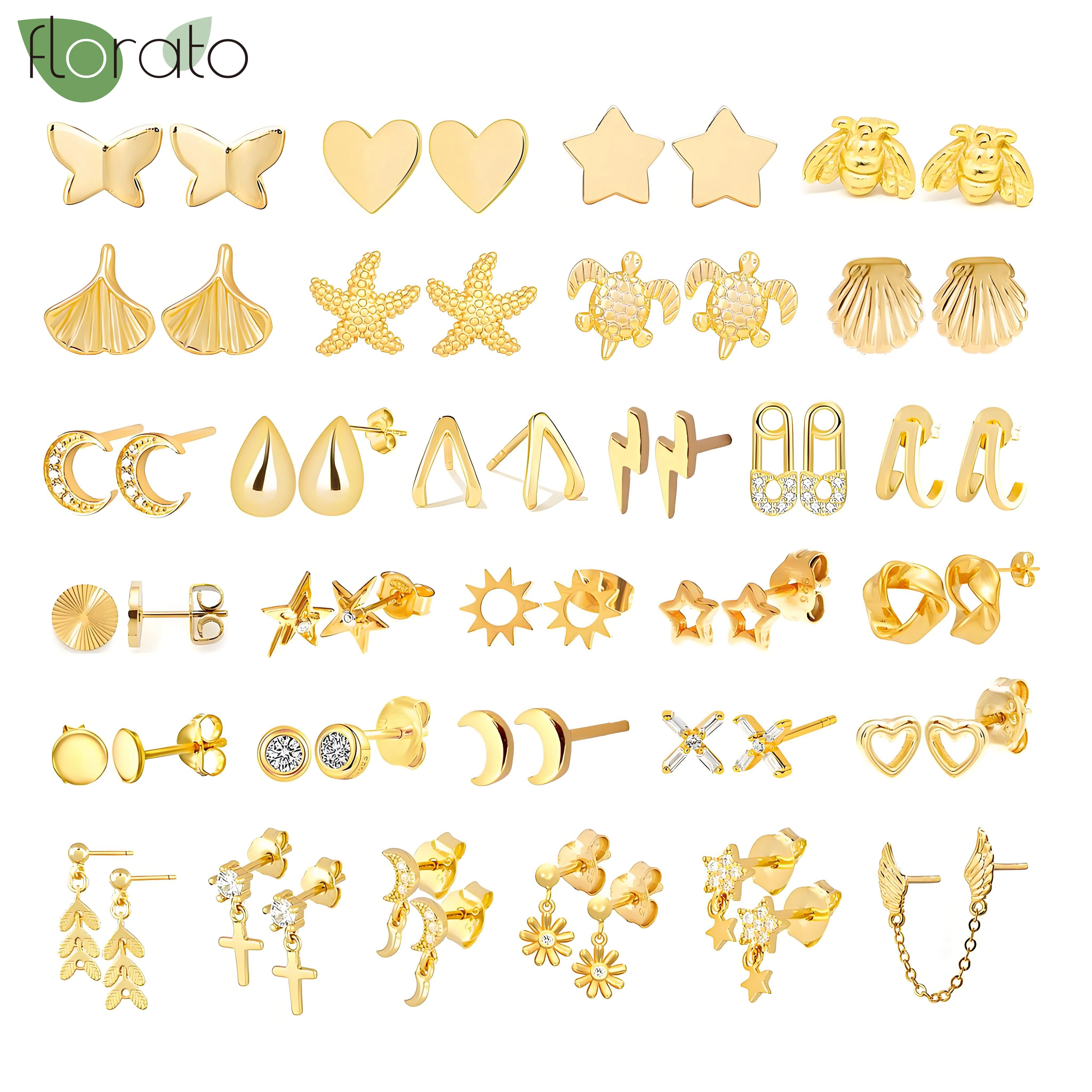 925 Silver Needle Fashion Heart Gold Color Stud Earrings for Women Exquisite Zircon Small Earrings Luxury Ear Piercing Jewelry
