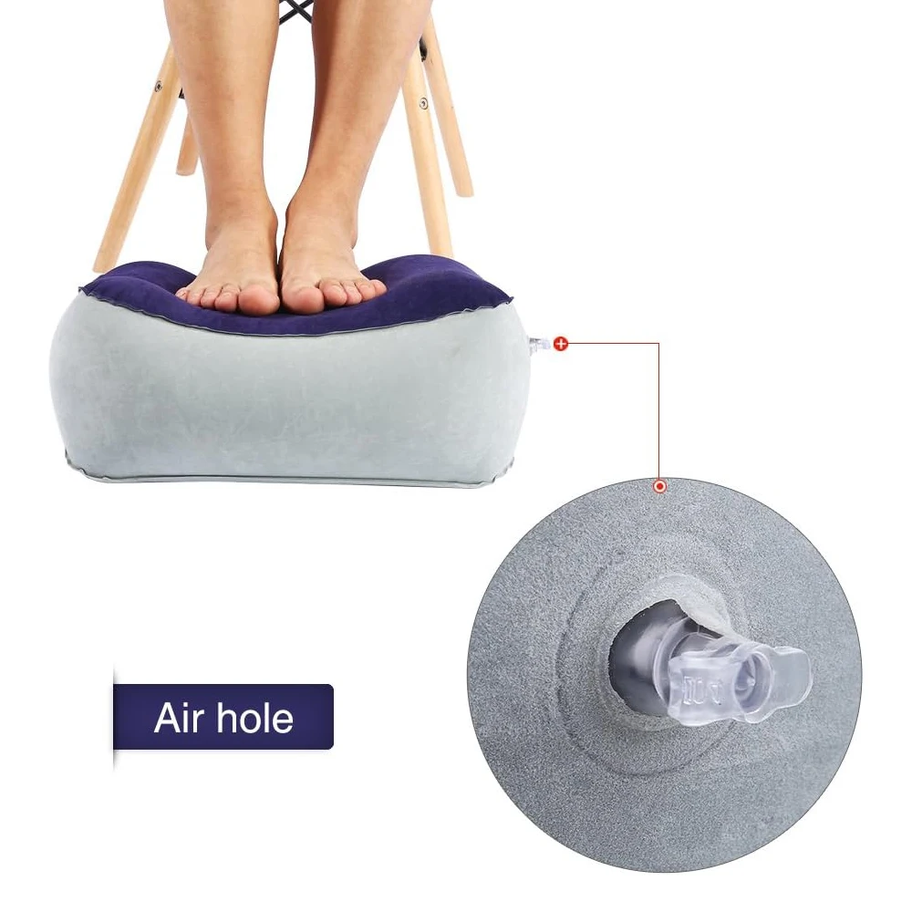 Factory Spot PVC Inflatable Travel Footrest Flocked Pillow Footstool for Office Home Relax Camping