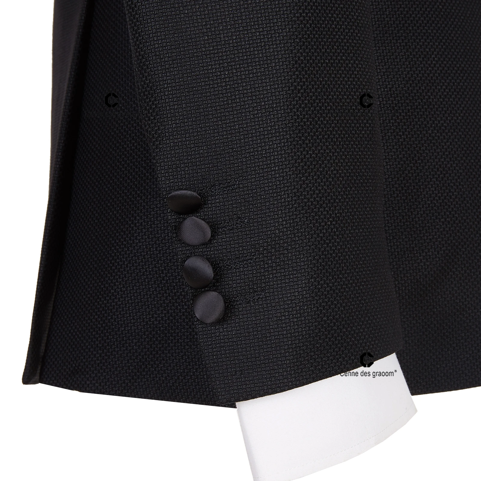 Cenne Des Graoom 2024 New Elegant Tuxedo Suits for Men Double Breasted Black Satin Collar Jacket Pant 2Pcs Set Wedding Evening 4