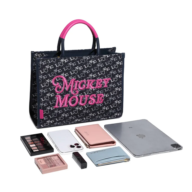 Disney Light Luxury Elegant Pink Embroidered Mickey Mouse Tote Bag Ladies large Capacity High End Brand Shoulder Handbag 4