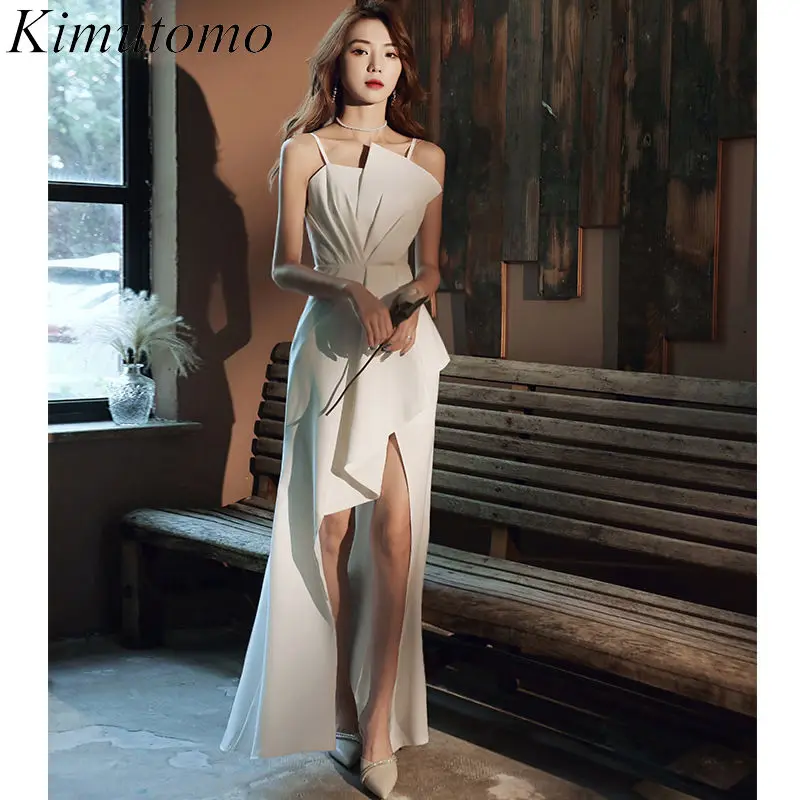 

Kimutomo атласное платье без бретелек сексуальное Плиссированное дизайнерское платье знаменитости платья для женщин пригласительные асимметричные платья макси с разрезом