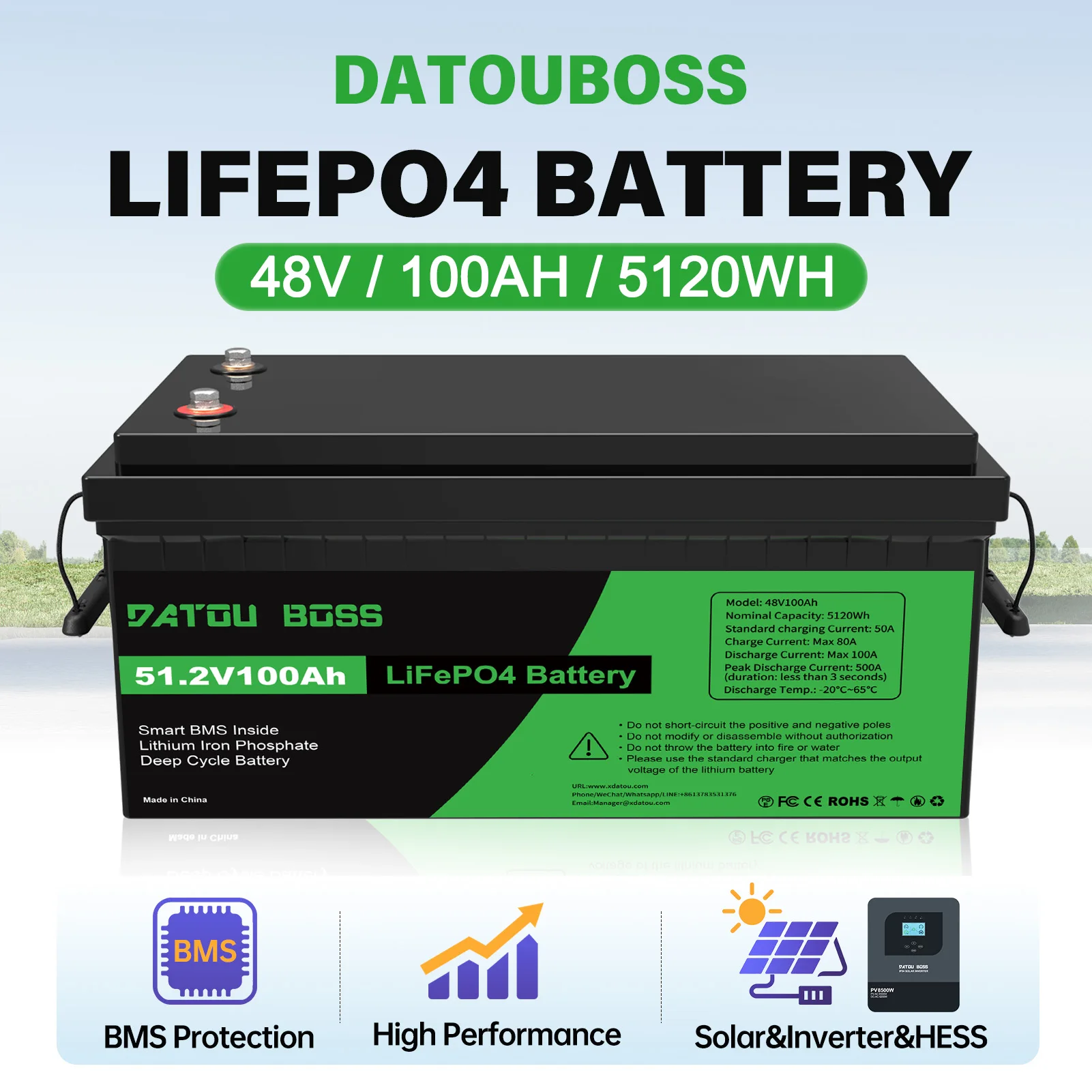 DATOUBOSS 48V 100Ah LiFePO4 Lithium Battery 5120Wh z Polski za $544.82 / ~2027zł