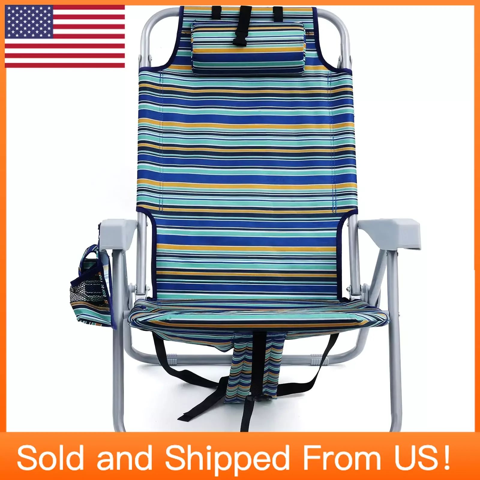 

Folding Beach Chair with 4 Positions, Heavy Duty Beach Chair with Large Cooler Pouch Support to 350LBS (Blue&Cyan&Yellow)