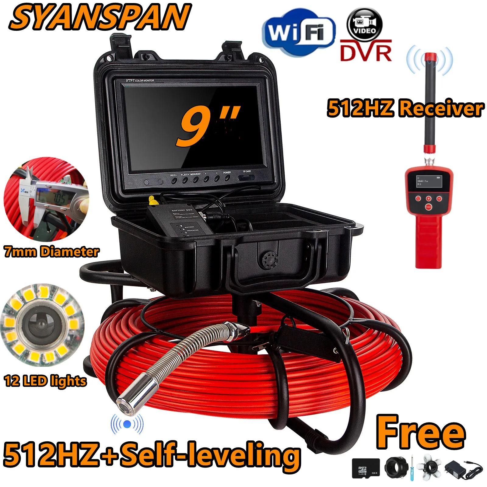 512HZ Self-leveling And Signal Receiver DVR/WiFi SYANSPAN Pipe Inspection Camera 9