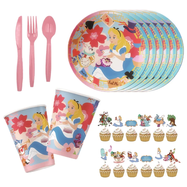 Disney Alice Wonderland Birthday Theme Decorations Princess Backdrop  Disposable Tableware Baby Shower Kids Party Supplies Gift