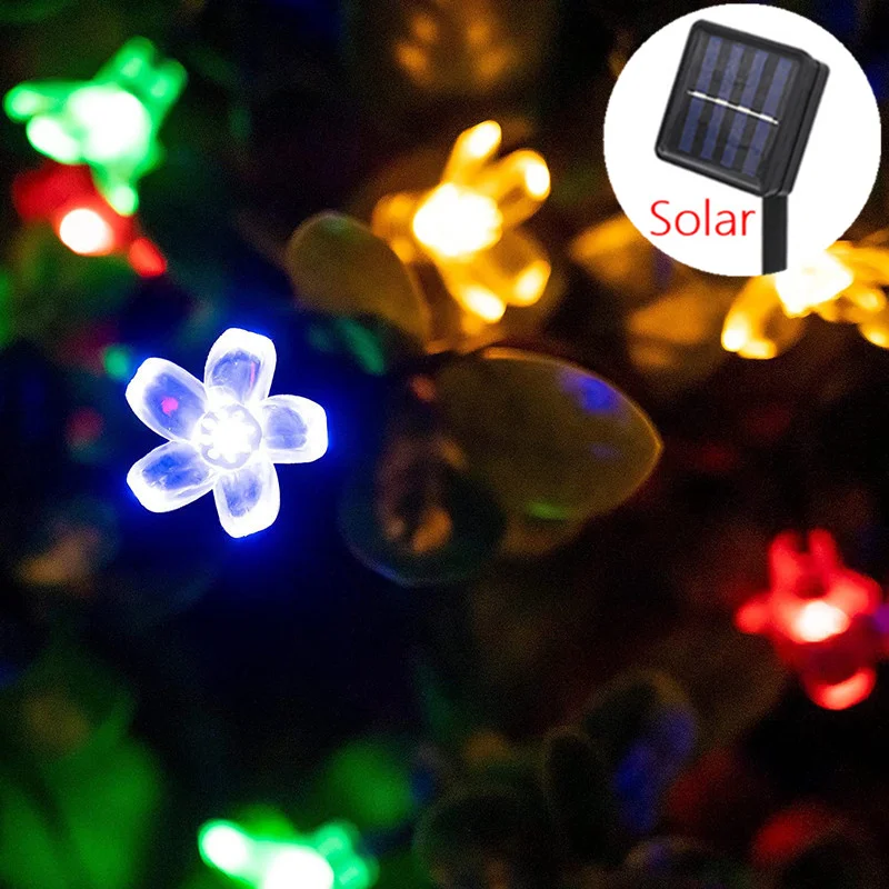 

Solar LED Cherry blossoms Lights Holiday String Light Waterproof Fairy Garden Decor Outdoor Street Garland Christmas Decoration