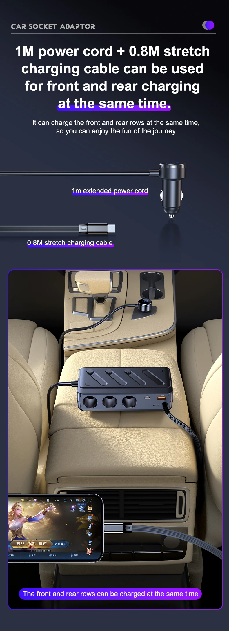 142W Car Charger Adapter Cigarette Lighter Adapter 6 in 1 Cigarette Lighter Spl