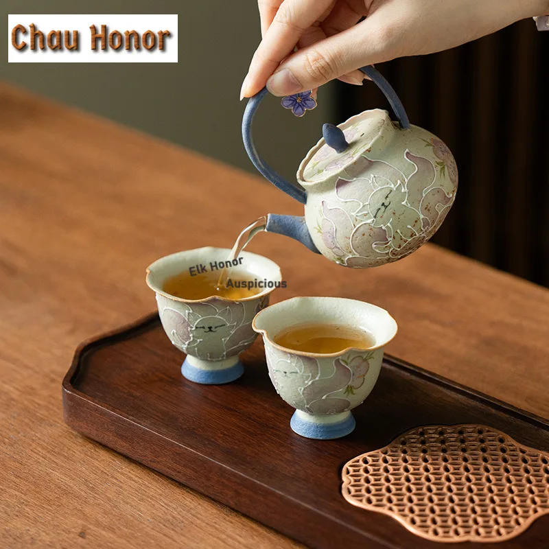 Pure Hand-painted Nine-tailed Fairy Fox Tea Set Complete Set Ancient Tea Ceremony Set Teapot And Tea Cup Set Tea Tray Teaware