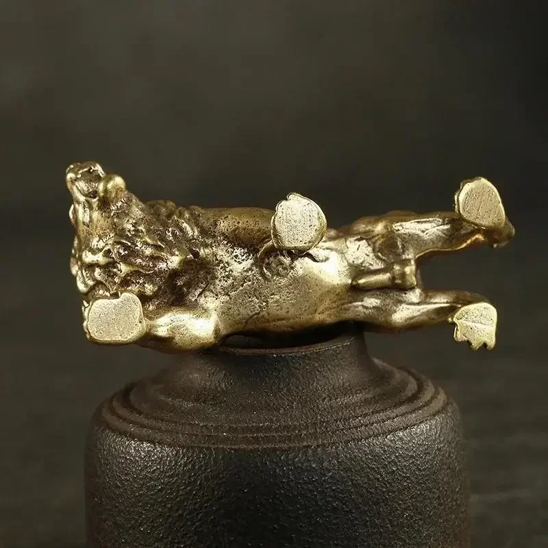 Hot Antique Bronze Lion King Statue Small Ornaments Solid Copper Mountain Lions Miniature Figures Brass Sculpture Crafts Decor