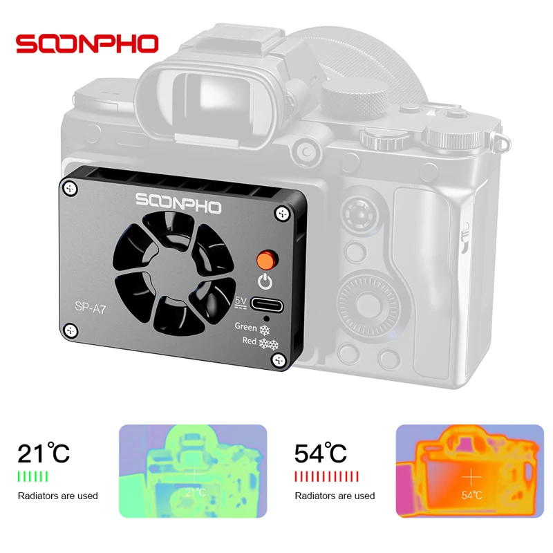 SOONPHO SP-A7 Camera Radiator Cooling Fan for Sony Canon FUJI A7M4 ZVE1 A6700 A7C2 ZVE10 ZV1 R5 90D XS10 XT4 X-H2S Ultra-Silence