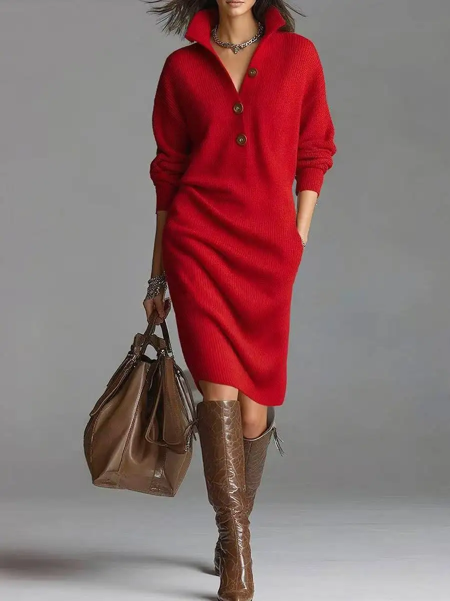 New Autumn Winter Lazy Style Knee-Length Sweater Dress Women's Long Loose Tall Pure Color Knitted Long Skirt Women Sa8bad27f188b480cb135b826ace25a753