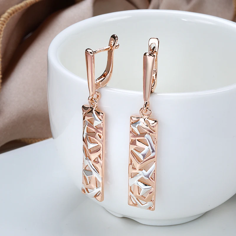 Fashion Geometric Pendant Earrings 585 Rose Gold and Silver Dichroic Plating