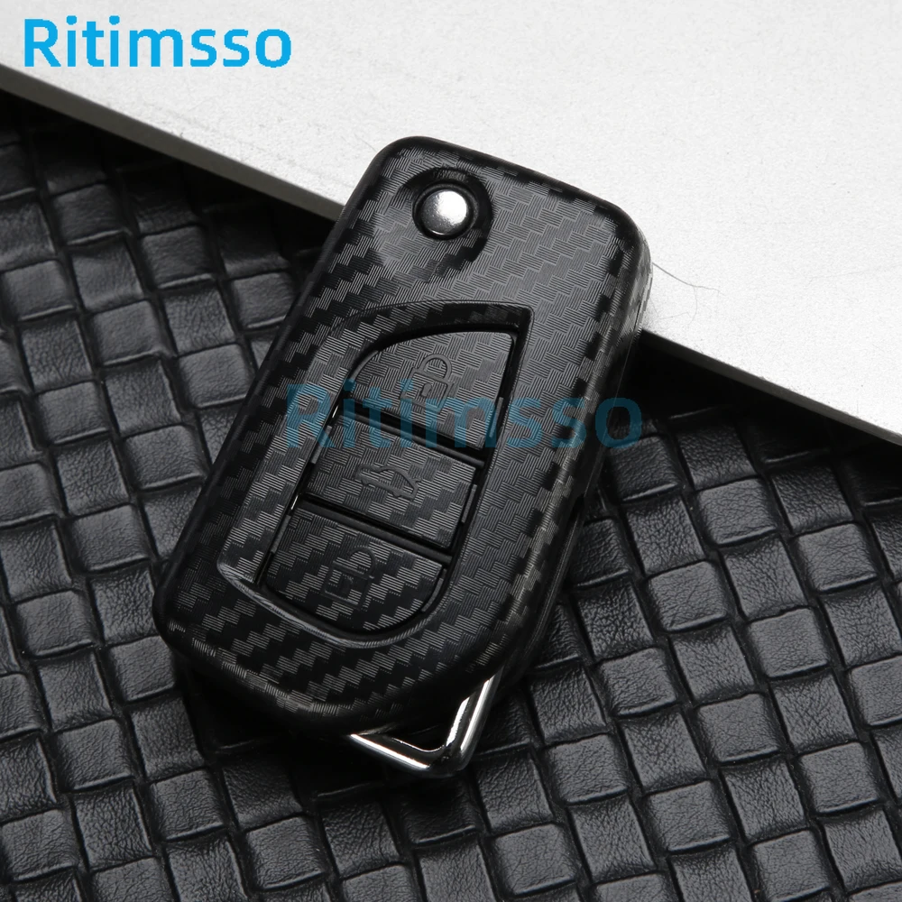 Carbon Fiber ABS Remote Car Key Holder Full Cover Case for Toyota Hilux Revo Innova Rav4 Fortuner Crystal Keyring
