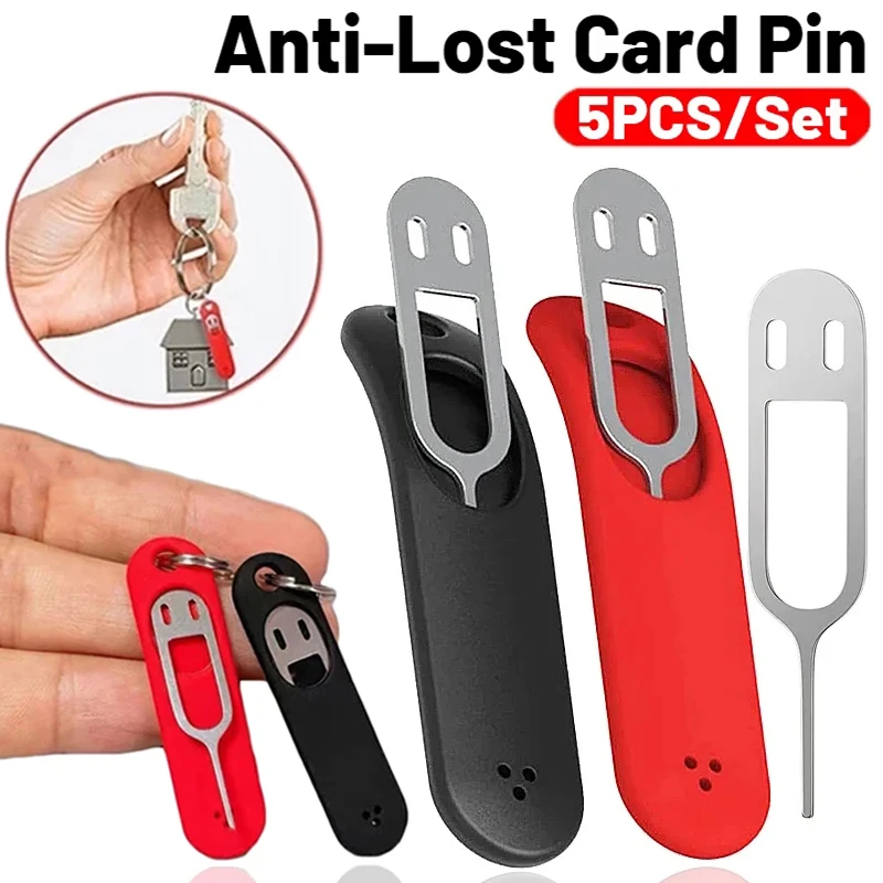 

5PCS Anti-Lost Sim Card Pin Needle with Storage Case Key Tool Mobile Phone Ejecting Pin SIM Card Tray Ejection Pin Keyring