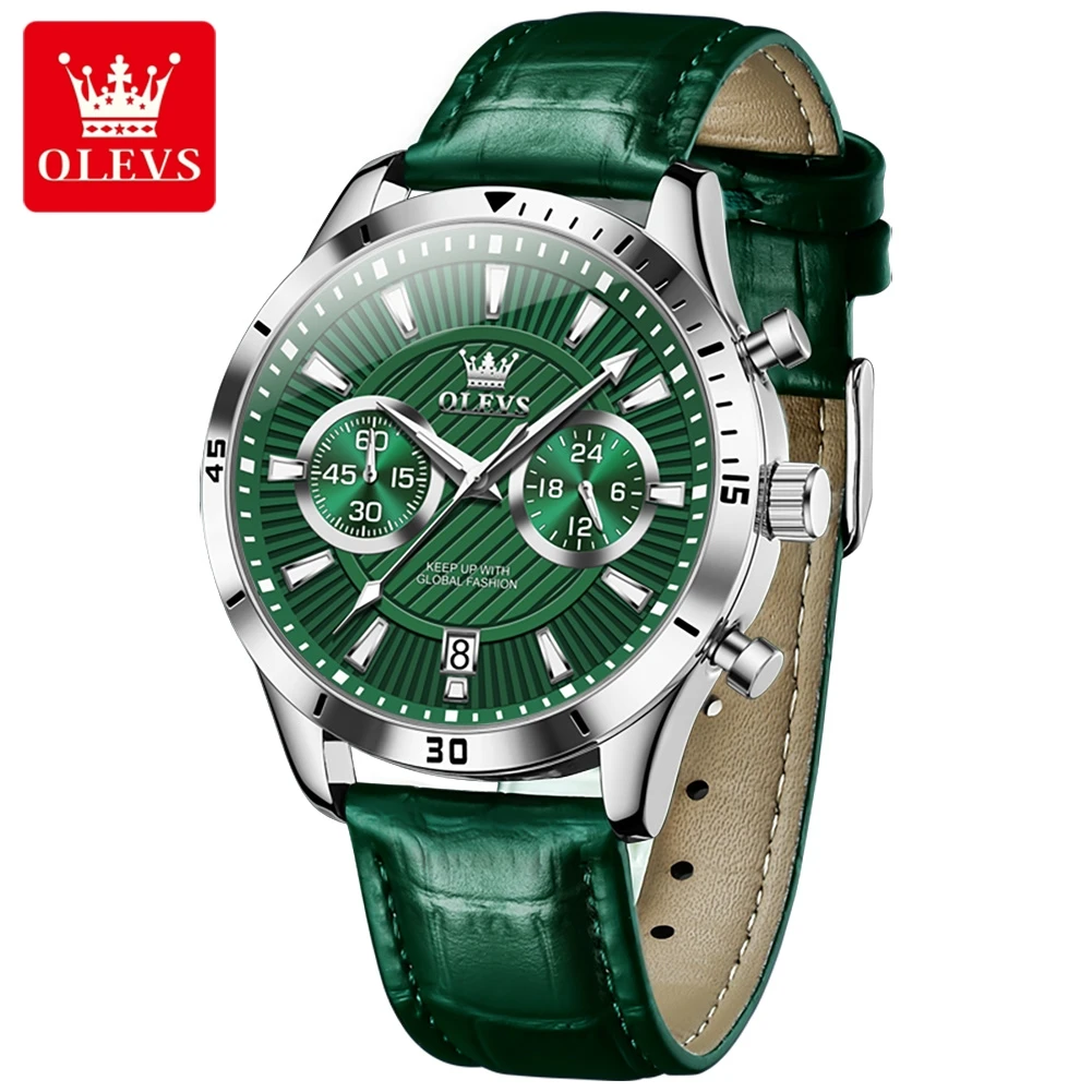 OLEVS Men Casual Sport Military Quartz Calendar Wrist Watch for Man Business Leather Waterproof Male Clock Relogio Masculino New