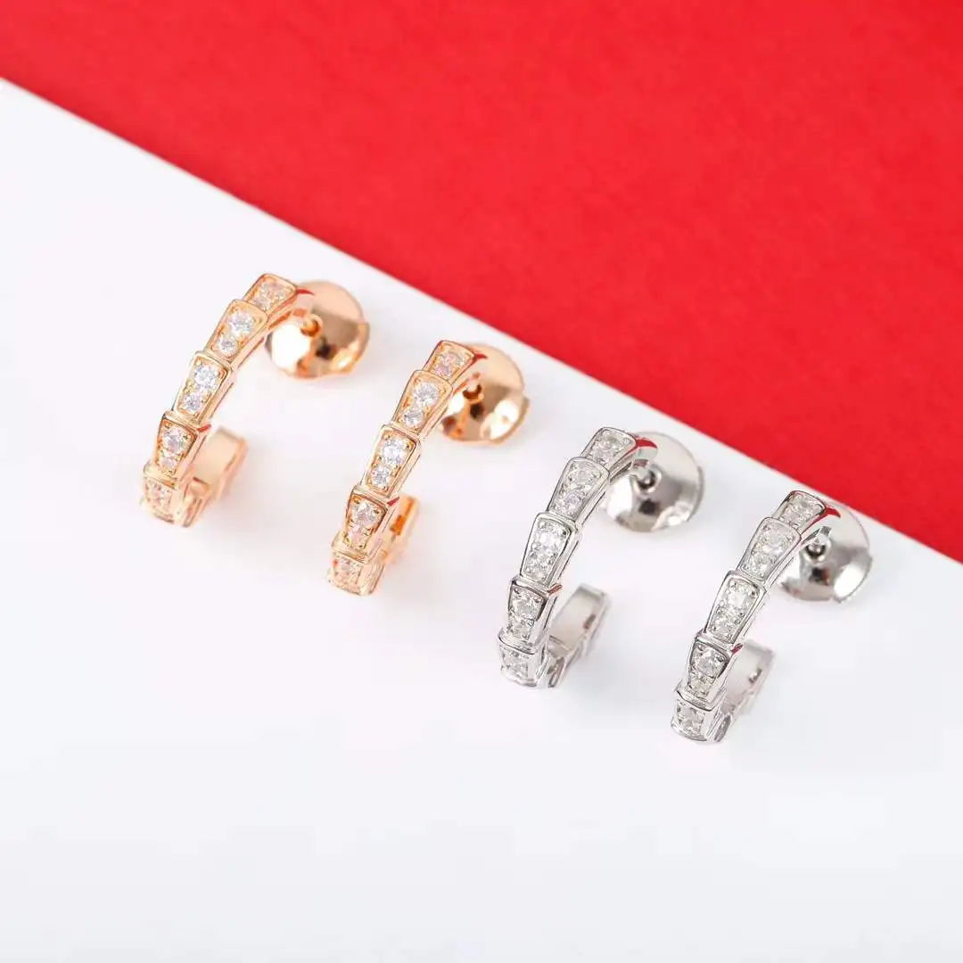 

Classic fashion brand 925 sterling silver inlaid zircon snake earrings for women, simple, elegant and luxurious jewelry