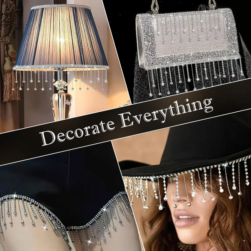 Frange Di Strass Con Cristalli - Nappa Da 90cm Per Cucire, Per Abiti Da Sposa, Costumi E Decorazioni