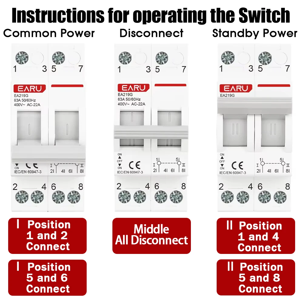 2P 40A 63A MTS Dual Power Manual Transfer Interlock Circuit BreakerDin Rail Isol