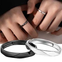 2PCS Black White Lozenge Couple Rings Set Open Adjustable Ring Eachother Lovers Minimalist Ring Gift Wedding Rings Bride Jewlery 1