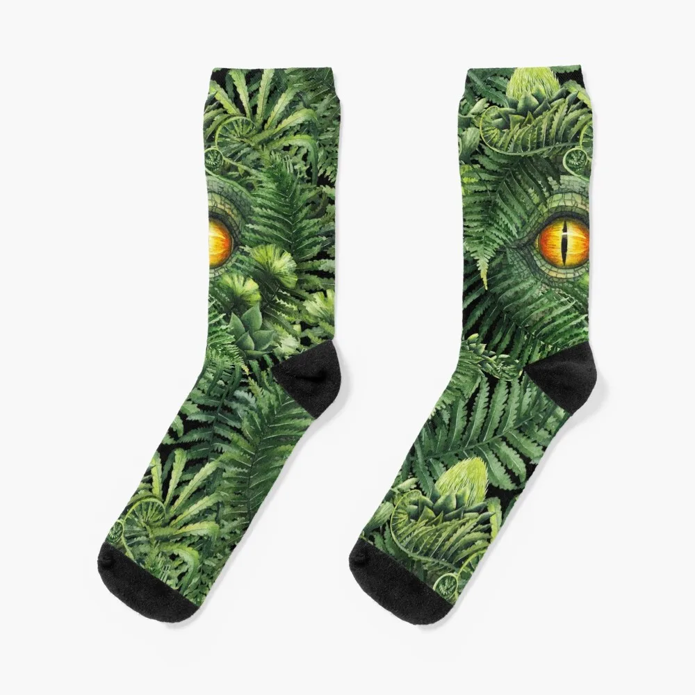 

Watercolor dinosaur eye and prehistoric plants Socks soccer sock soccer stockings Men's Socks Luxury Women's