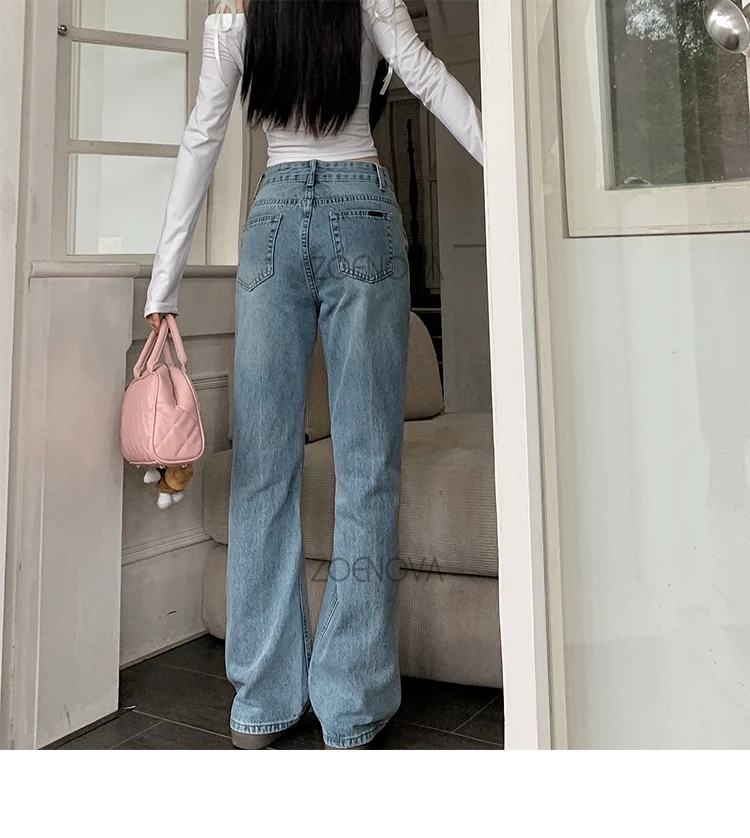ZOENOVA Retro High Waist Straight Women's Jeans Summer