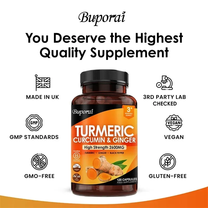 3-in-1 Turmeric Ginger & Pepper 2600mg - for Joint, Digestive & Immune Support, Contains Ginger Root Curcumin Black Pepper
