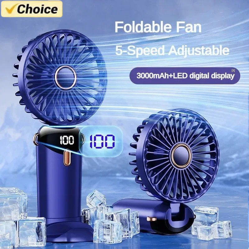  USB Handheld Mini Fan Foldable Portable Neck Hanging Fans 5 Speed USB Rechargeable Fan with Phone Stand and Display Screen 