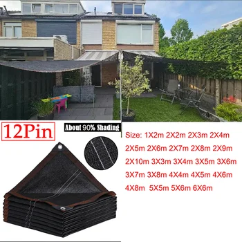 Rapporto di ombreggiatura solare a 12 pin 90% HDPE anti-UV Nero Balcone Giardino Serra Piante grasse Piscina Parasole Tenda parasole Rete 6x6m 5x6m 1