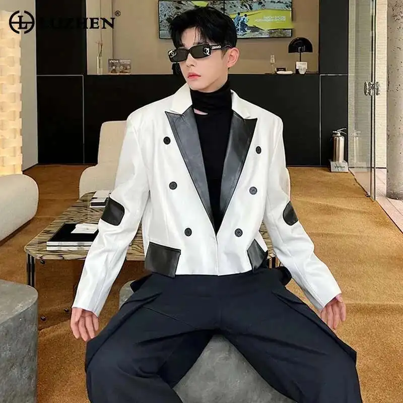 LUZHEN 2025 Trendy Spring Pu Leather Spliced Color Contrast
