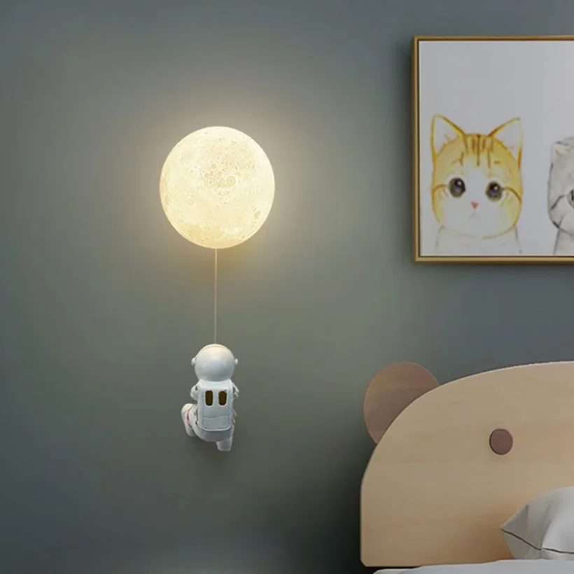 Children Wall Sconce Light Planet Lamp for Bedroom Bedside Modern Lighting Astronaut Decoration Nordic Glass Ball