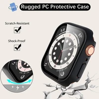 Boîtier PC + verre trempé pour Apple Watch série 9 8 7 6 5 4 3, housse de protection d'écran pour iWatch 40mm 44 41 45 38 42mm 2