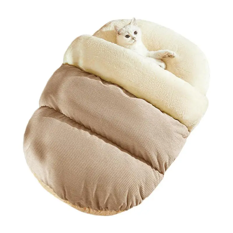 

New Corduroy Cat Bed Semi-enclosed Cat Hideaway Bed Slipper Shape Fleece Lining Kitten Bed Cave Cat Bed House Fleece Lining