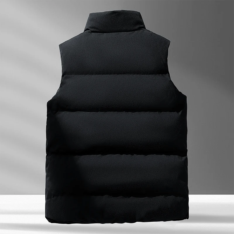 Windproof Fashion Simple Design Loose Version Fabric Down Vest Men Large Warm Down Cotton Vest Vertical Collar