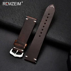 Classic Oil Wax Leather Watch Strap with Pin Buckle - Premium Leather Watchband Accessories - 22mm (Dark brown)