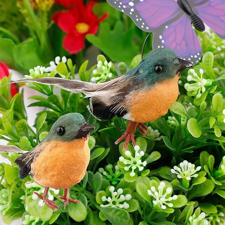 Christmas Decoration Simulation Little Robin Bird Garden Feather Cotton Bird Decorative Handicraft Ornaments Home Décor Items
