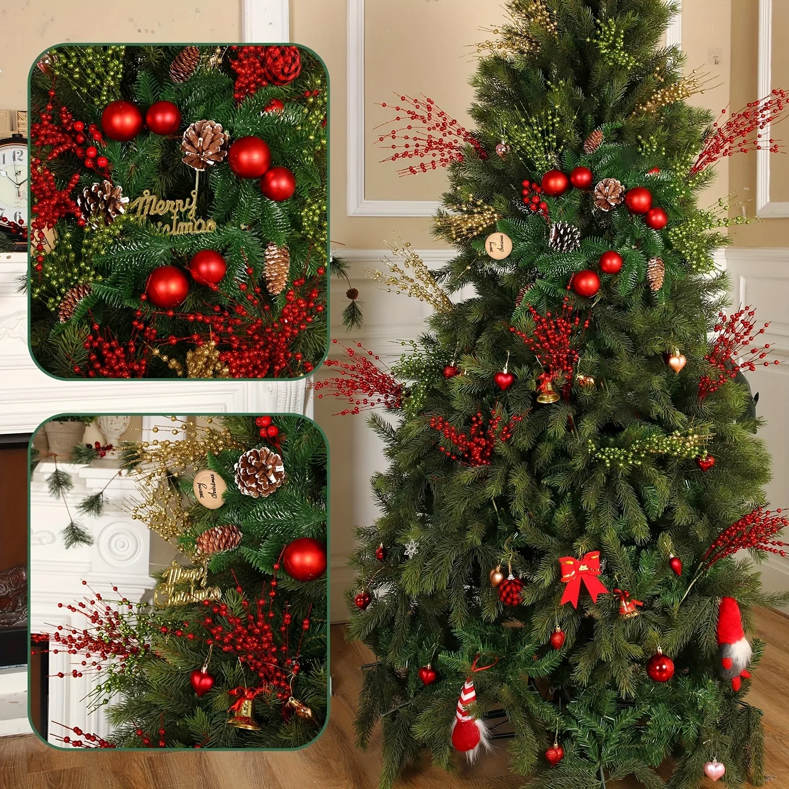 6/12 Stück glitzernde künstliche Beerenstrauß Weihnachtsdekoration Weihnachtsbaumschmuck für Zuhause Zimmer Vase Dekor Neujahr 2026 Geschenke – Detail 6