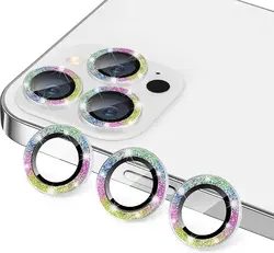 Sparkling Tempered Glass Camera Lens Protector Cover for iPhone 16e (Colorful Glitter)