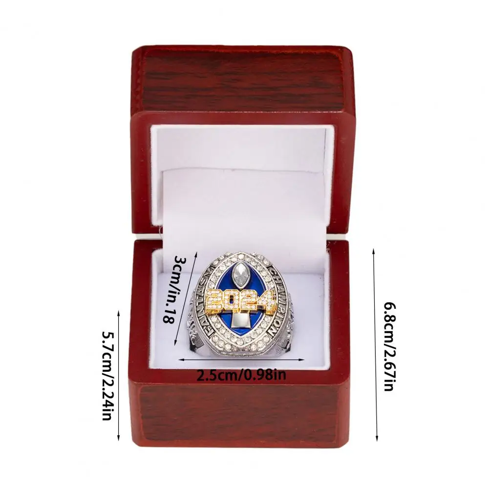 Fantasy Football Championship Ring League Champion Trophy Ring with Wooden Box Award for Winner
