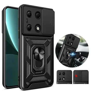 for Xiaomi Redmi Note 13 12 Pro plus 5G 4G Case Car Magnetic Ring Holder Slide Camera Armor Shockproof Xiaomi POCO M6 X6 Pro