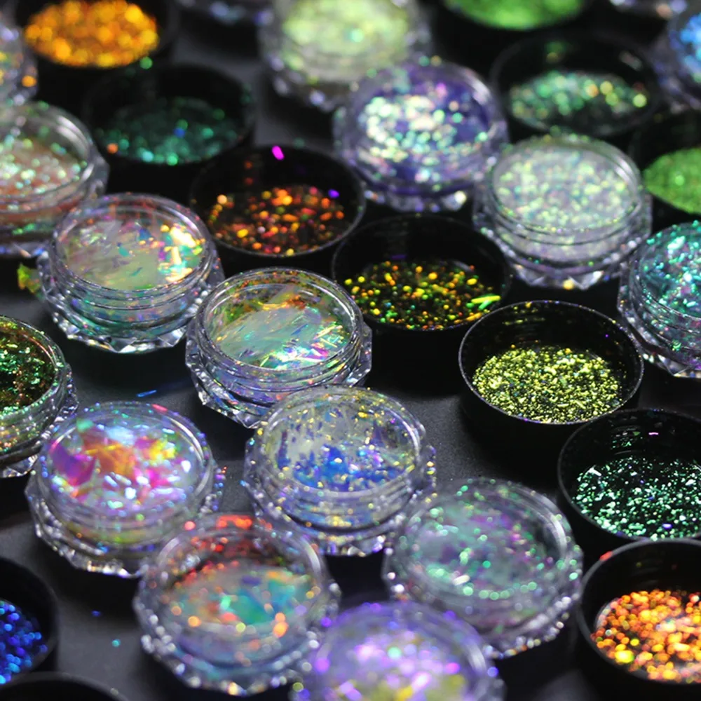 1 Barattolo Aurora Chameleon Flakes Polvere Iridescente Opale Nail Glitter Flakes Neon Chrome Pigment Dust Eye Shadow Makeup Nail Powder